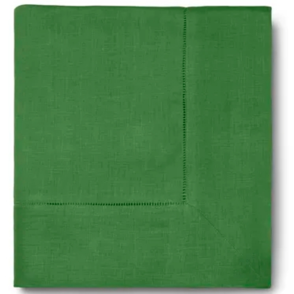 SFERRA Festeval Square Hemstitched Linen Tablecloth, Emerald, Retail $149.95US